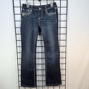 L.A. IDOL USA Jeans Womens‎ 7 Blue Embellished Flap Pocket Rhinestone Stud Denim